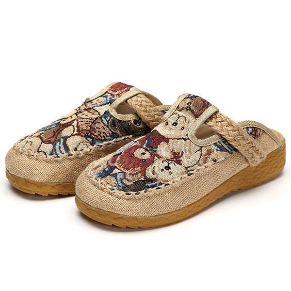 Dam Flats Cartoon Lin Outdoor Broderi Tofflor