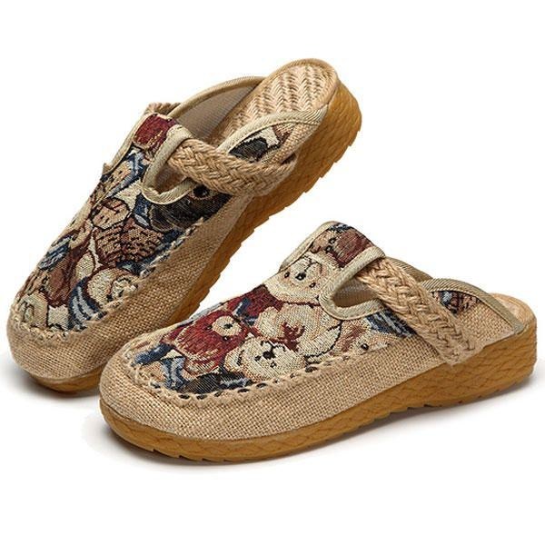 Dam Flats Cartoon Lin Outdoor Broderi Tofflor