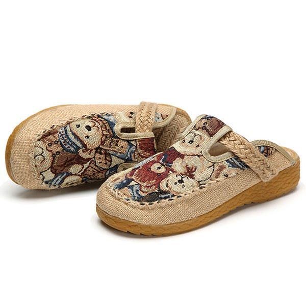 Dam Flats Cartoon Lin Outdoor Broderi Tofflor