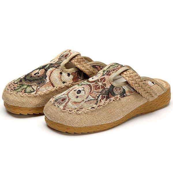 Dam Flats Cartoon Lin Outdoor Broderi Tofflor