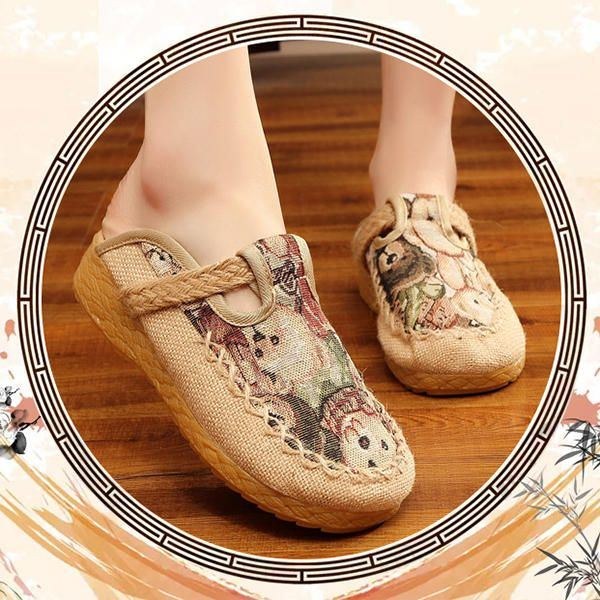 Dam Flats Cartoon Lin Outdoor Broderi Tofflor