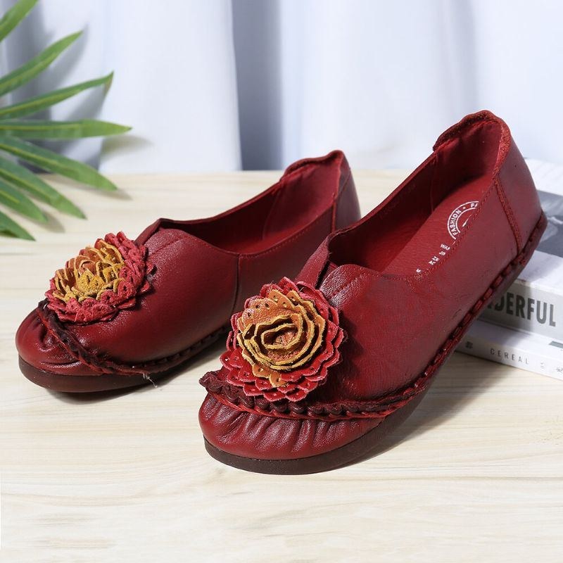 Dam Folkways Stricing Blommor Bekväm Mjuk Sula Casual Flat Loafers