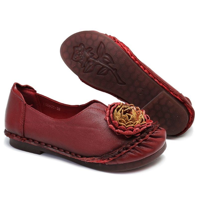 Dam Folkways Stricing Blommor Bekväm Mjuk Sula Casual Flat Loafers