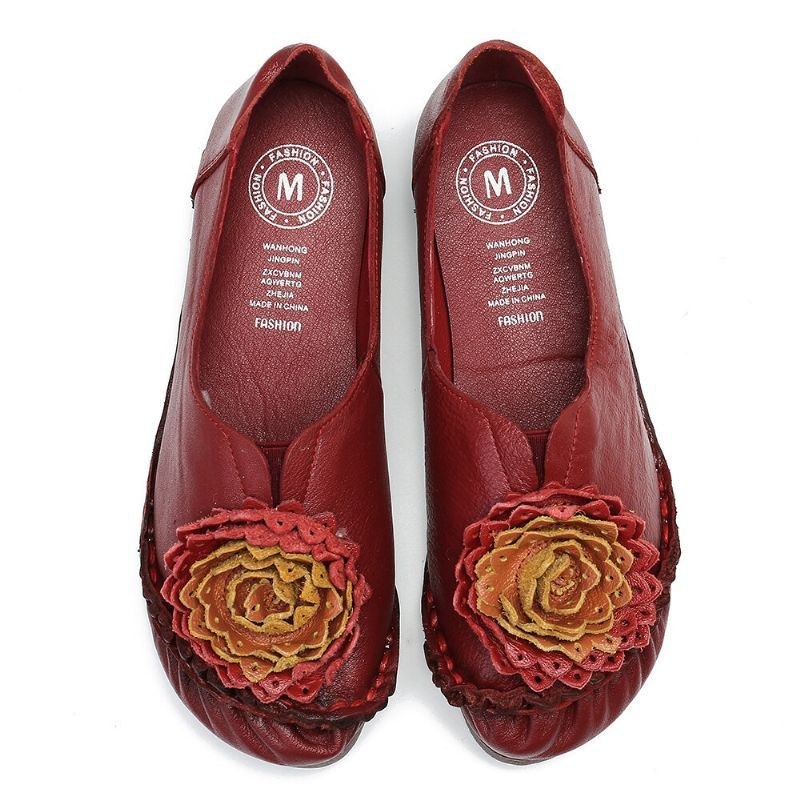 Dam Folkways Stricing Blommor Bekväm Mjuk Sula Casual Flat Loafers