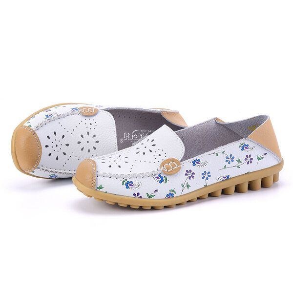 Dam Fritidsskor Andas Ihåliga Plattor Mjuk Sula Loafers Blomstertryck Loafers