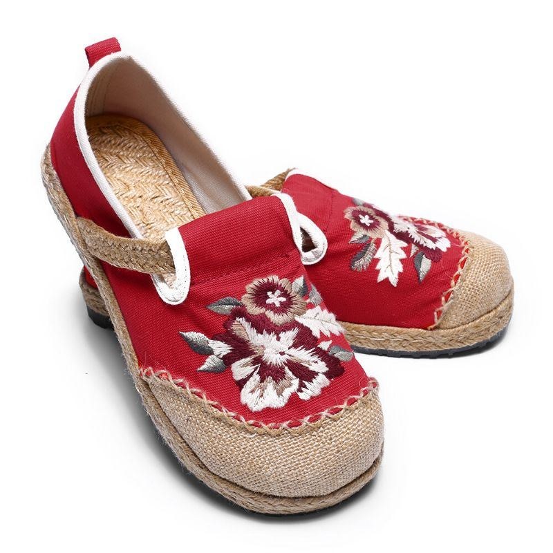 Dam Gamla Peking Blommor Broderi Casual Espadrille Loafers