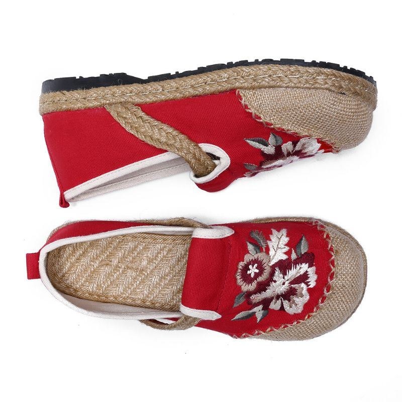 Dam Gamla Peking Blommor Broderi Casual Espadrille Loafers