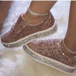 Dam Glitter Paljetter Mode Snörning Party Casual Plattform Skor Flats