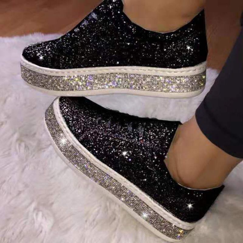 Dam Glitter Paljetter Mode Snörning Party Casual Plattform Skor Flats