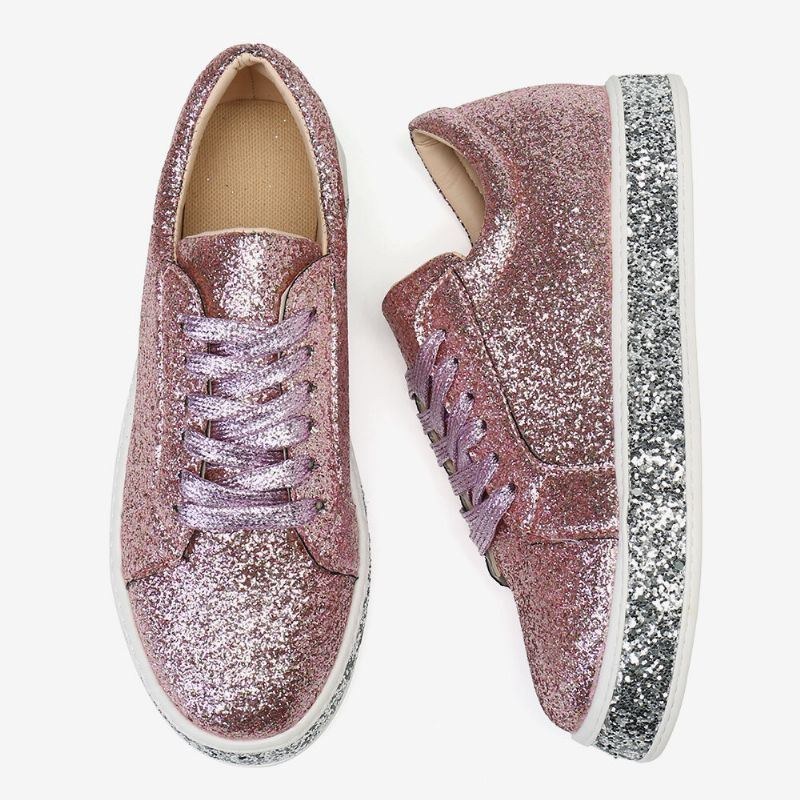 Dam Glitter Paljetter Mode Snörning Party Casual Plattform Skor Flats