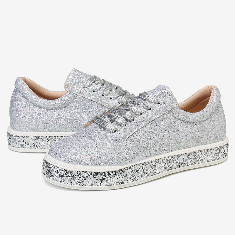 Dam Glitter Paljetter Mode Snörning Party Casual Plattform Skor Flats