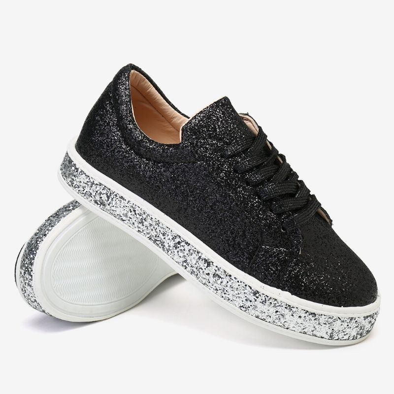 Dam Glitter Paljetter Mode Snörning Party Casual Plattform Skor Flats