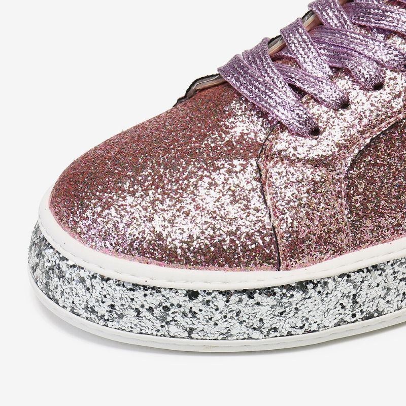 Dam Glitter Paljetter Mode Snörning Party Casual Plattform Skor Flats