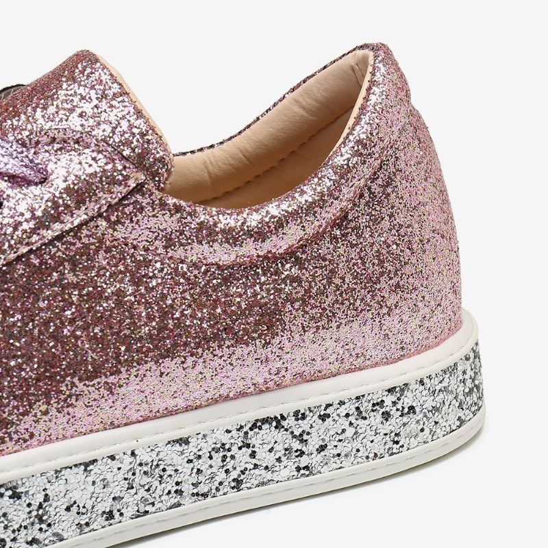 Dam Glitter Paljetter Mode Snörning Party Casual Plattform Skor Flats