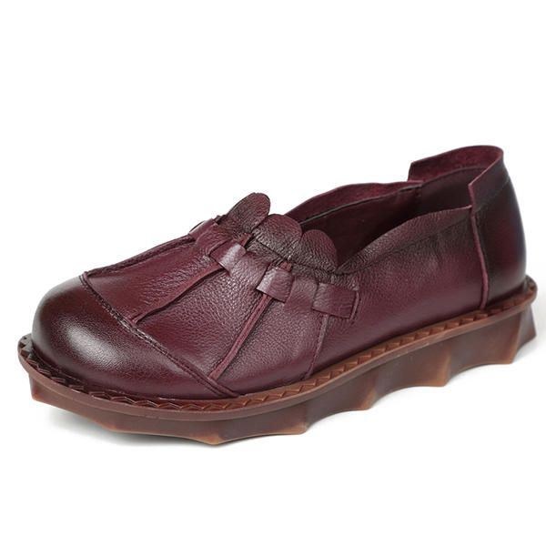 Dam I Äkta Läder Retro Mjuk Bekväm Flats Slip-on Loafers