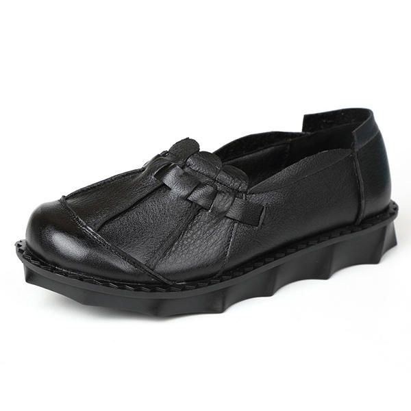 Dam I Äkta Läder Retro Mjuk Bekväm Flats Slip-on Loafers