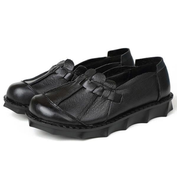 Dam I Äkta Läder Retro Mjuk Bekväm Flats Slip-on Loafers