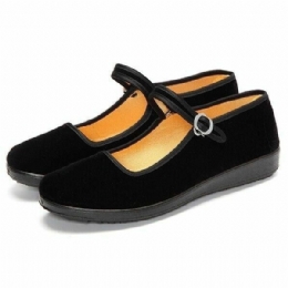 Dam Kinesisk Stil Enfärgad Bomullssula Spänne Casual Flats