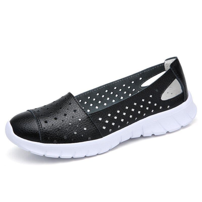 Dam Läder Hollow Comfy Andas Mjuk Casual Flats