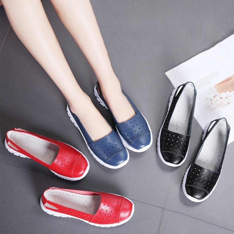 Dam Läder Hollow Comfy Andas Mjuk Casual Flats