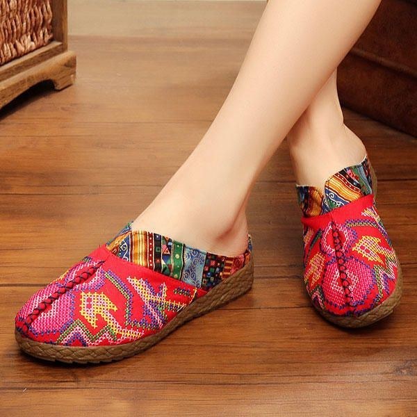 Dam Lin Casual Outdoor Broderi Flat Slipper Shoes