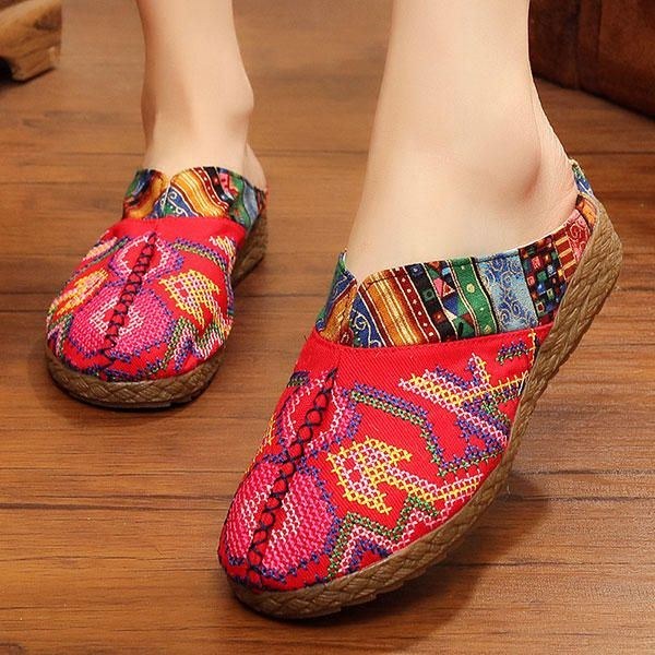 Dam Lin Casual Outdoor Broderi Flat Slipper Shoes