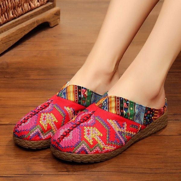 Dam Lin Casual Outdoor Broderi Flat Slipper Shoes