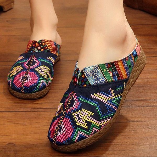 Dam Lin Casual Outdoor Broderi Flat Slipper Shoes