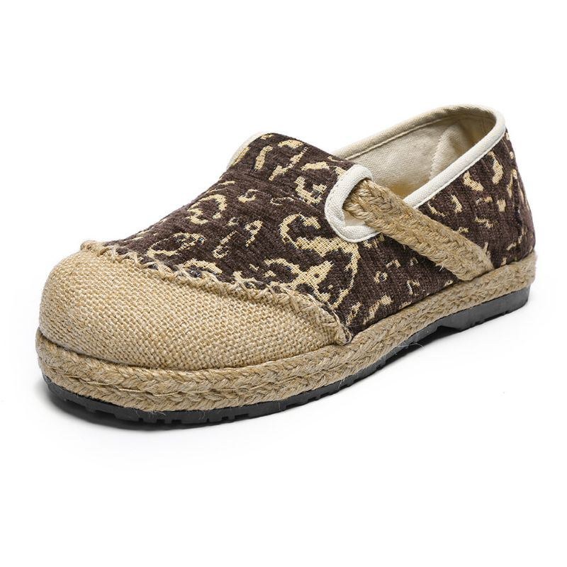 Dam Linne Handgjord Espadrille Bekväma Bärbara Casual Loafers