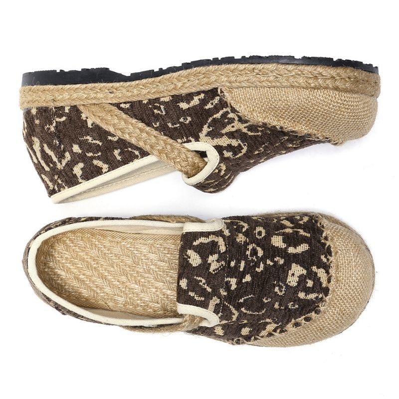 Dam Linne Handgjord Espadrille Bekväma Bärbara Casual Loafers