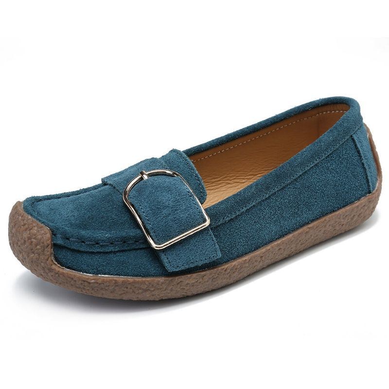 Dam Metalldekor Mocka Bekväm Halkfri Mjuk Sula Casual Flats Loafers