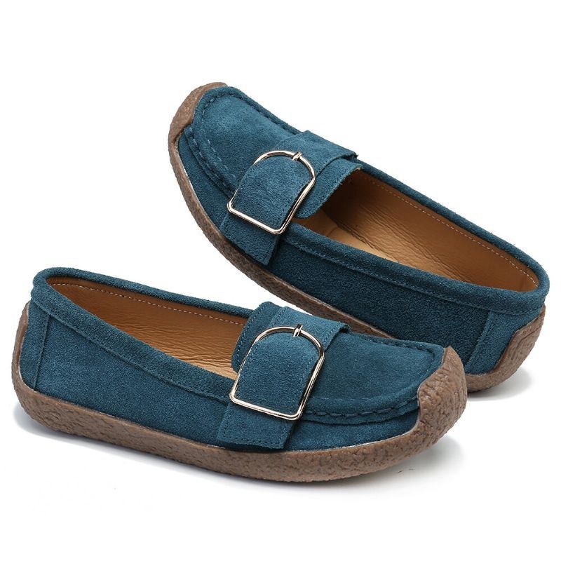 Dam Metalldekor Mocka Bekväm Halkfri Mjuk Sula Casual Flats Loafers