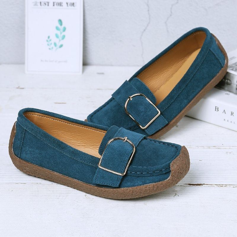 Dam Metalldekor Mocka Bekväm Halkfri Mjuk Sula Casual Flats Loafers