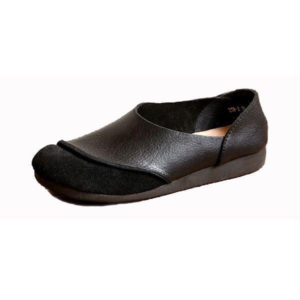 Dam Mjuka Läder Slip On Mönster Match Casual Flat Shoes