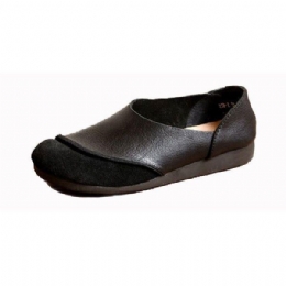 Dam Mjuka Läder Slip On Mönster Match Casual Flat Shoes