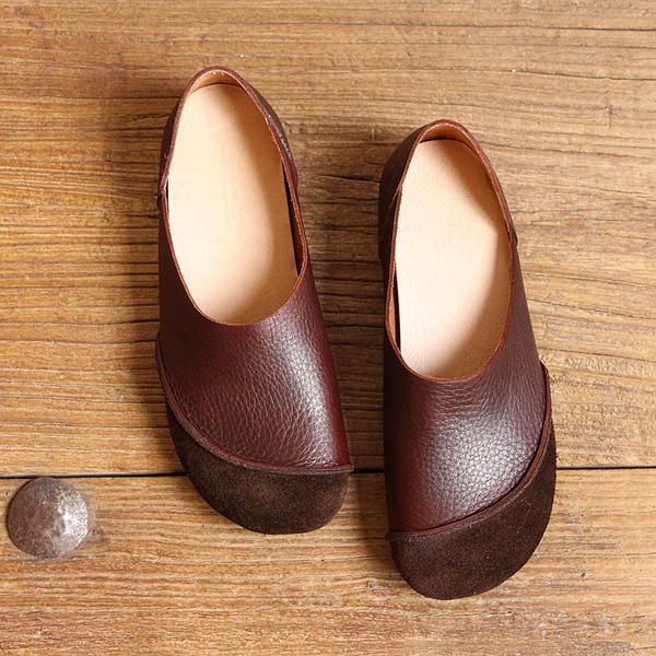 Dam Mjuka Läder Slip On Mönster Match Casual Flat Shoes