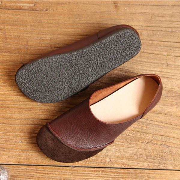 Dam Mjuka Läder Slip On Mönster Match Casual Flat Shoes