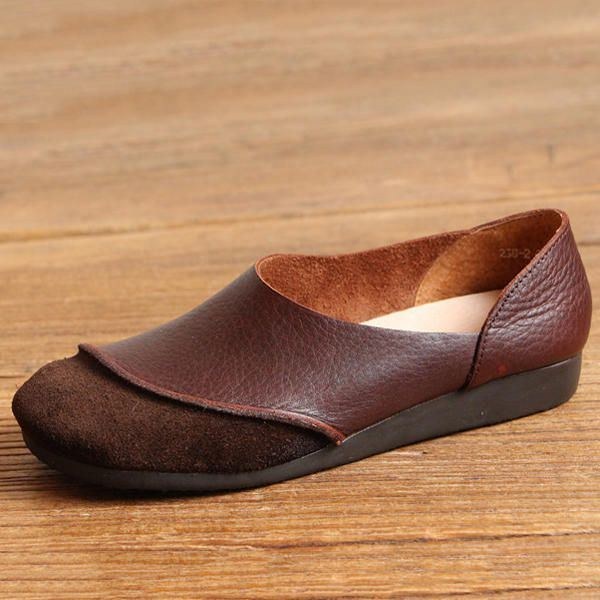 Dam Mjuka Läder Slip On Mönster Match Casual Flat Shoes