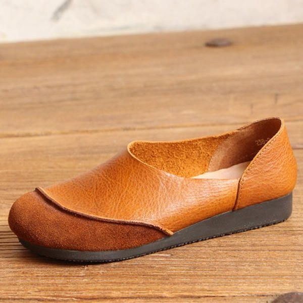 Dam Mjuka Läder Slip On Mönster Match Casual Flat Shoes