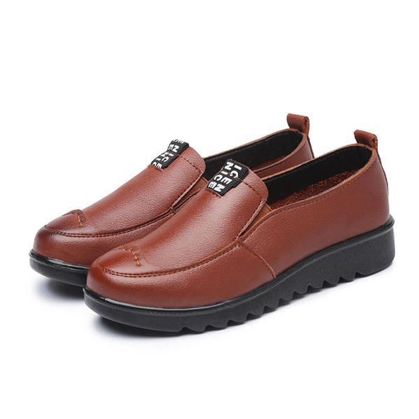 Dam Platta Casual Andas Skor Läder Slip On Loafers