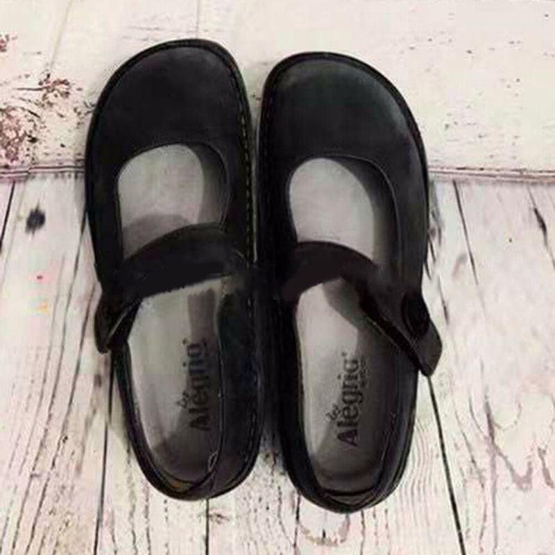 Dam Plus Size Bekväm Solid Rund Tå Justerbar Krokögla Casual Flats Loafers