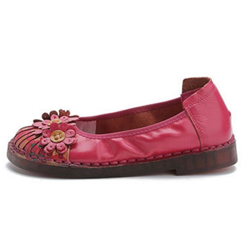 Dam Retro Blommor Dekor Handgjorda Sömmar Non Slp Soft Sole Loafers