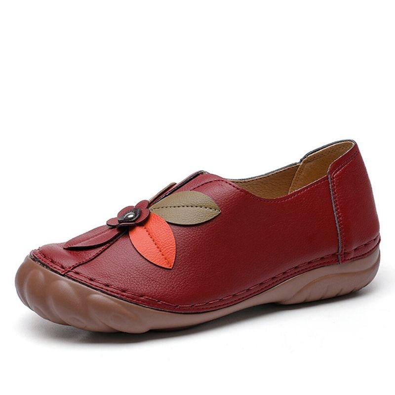 Dam Retro Blomstersömmar Bekväm Rund Tå Slip On Flat Loafers Skor