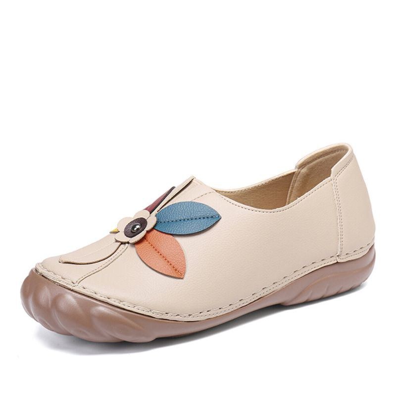 Dam Retro Blomstersömmar Bekväm Rund Tå Slip On Flat Loafers Skor