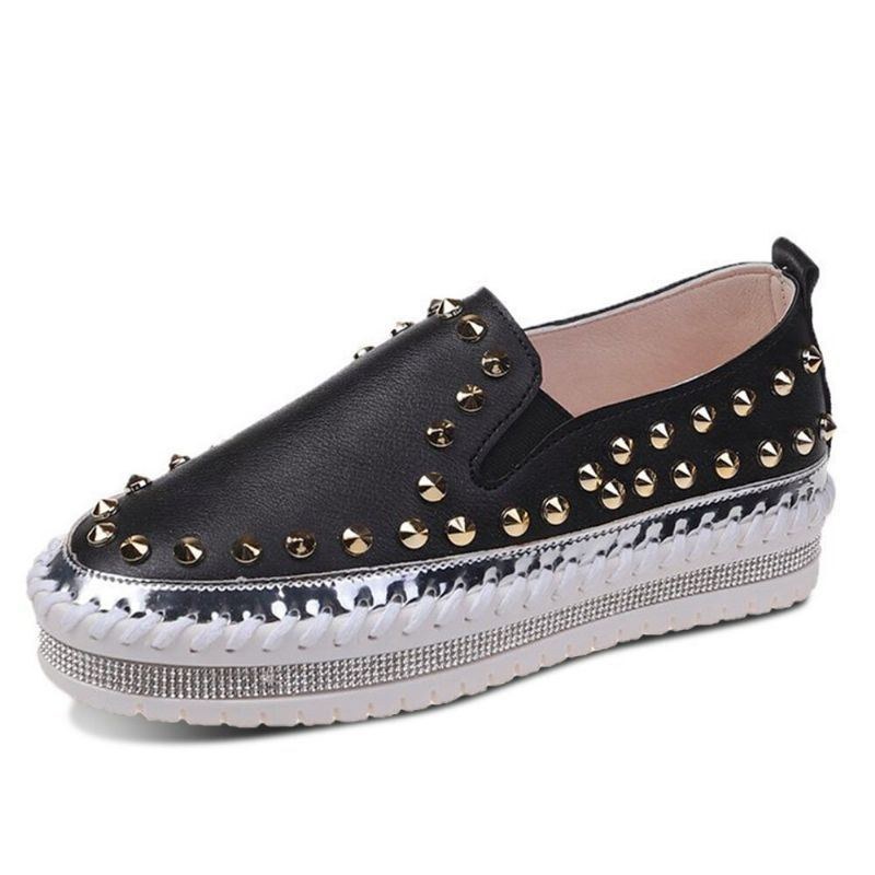 Dam Snygg Nit Solid Comfy Foder Mjuk Botten Platt Casual Loafers Skor