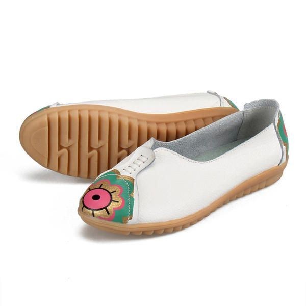 Dam Solöga Blommönster Mjukt Läder Slip-ons Lazy Driving Flat Loafers