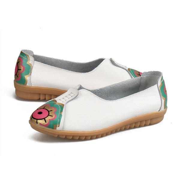 Dam Solöga Blommönster Mjukt Läder Slip-ons Lazy Driving Flat Loafers