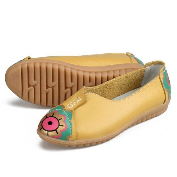 Dam Solöga Blommönster Mjukt Läder Slip-ons Lazy Driving Flat Loafers