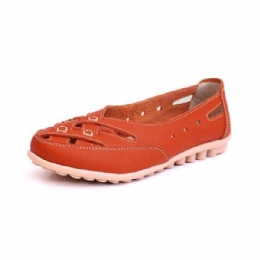 Dam Sommar Flat Casual Utomhus Ihåligt Läder Mjukt Bekväma Flat Loafers Skor