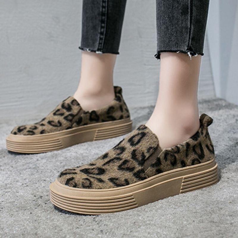 Dam Stor Storlek Leopard Mocka Halkbeständiga Bekväma Casual Flats